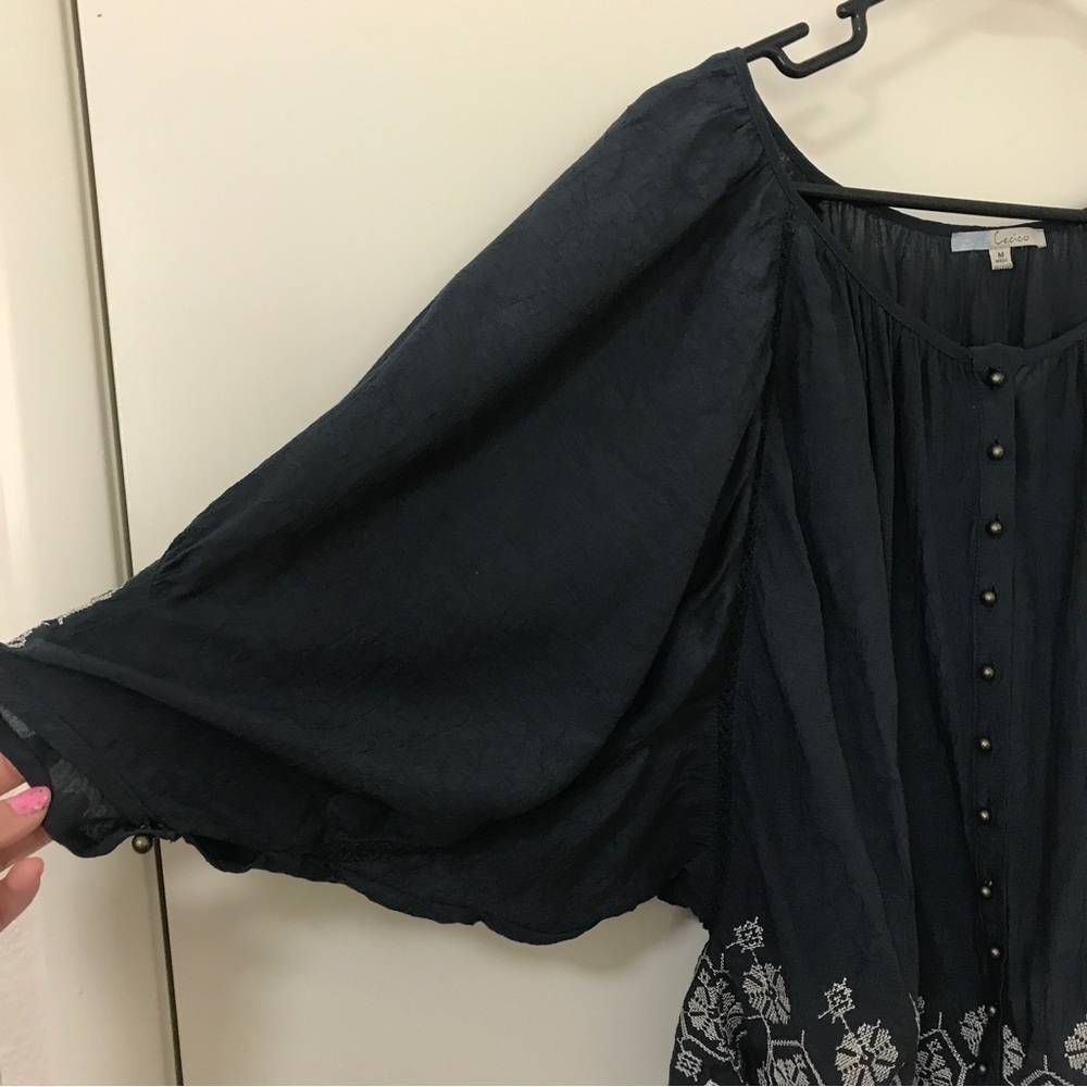 3/$15 Cecico blue boho wide dolman style sleeves top - Picture 3 of 11